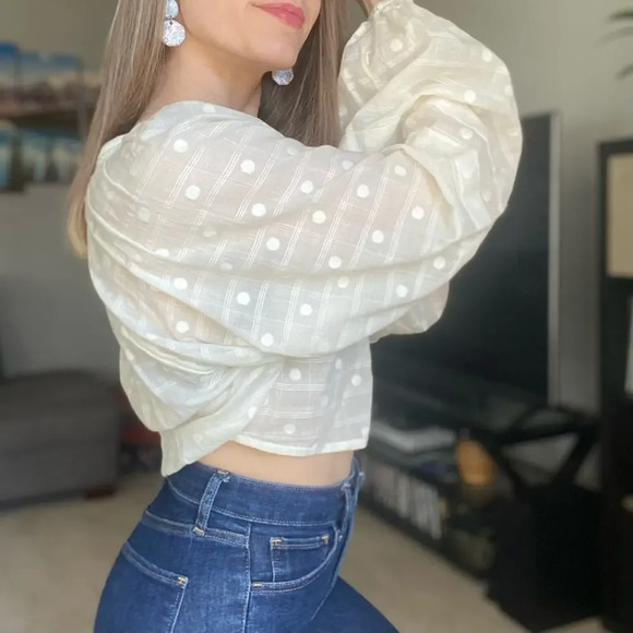 Free People Ivory Long Balloon Sleeve Blouse Top XS - Picture 1 of 8